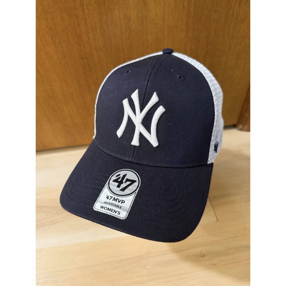 New York Yankees '47 Brand Mesh Trucker Snapback Hat OSFM Navy White Women's